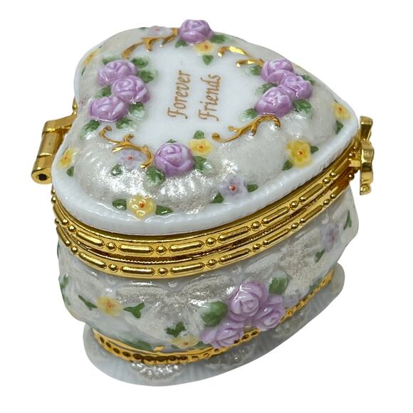 Westland #4073 FOREVER FRIENDS Heart Shaped Hinged Ceramic Trinket Box 1999 NWOT - Picture 6 of 9